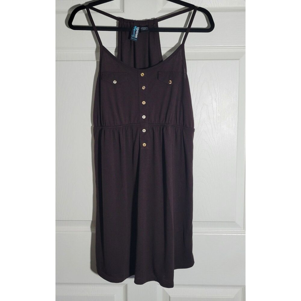 Weavers Women's Size‎ L Brown Mini Dress Spaghetti Straps Buttons Faux Pockets